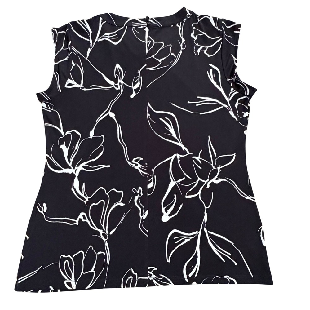 Karl Lagerfeld Paris Black White Floral Sleeveless Bow Neck Top Women's Size S - Picture 7 of 9